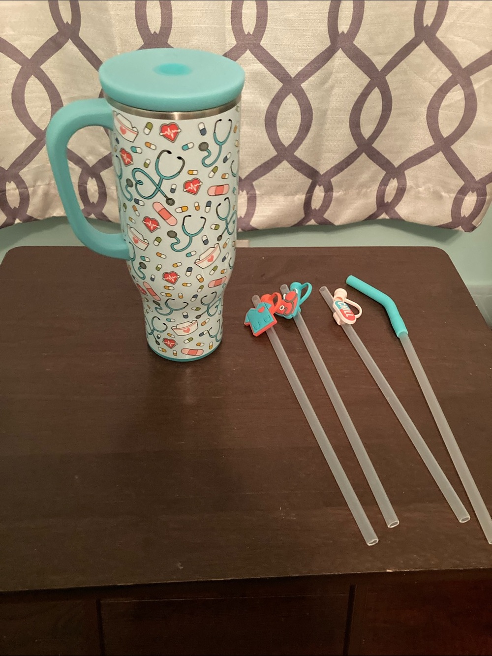 Swig Life 30 oz Travel Tumbler with Medical Pattern - Teal- With Straws